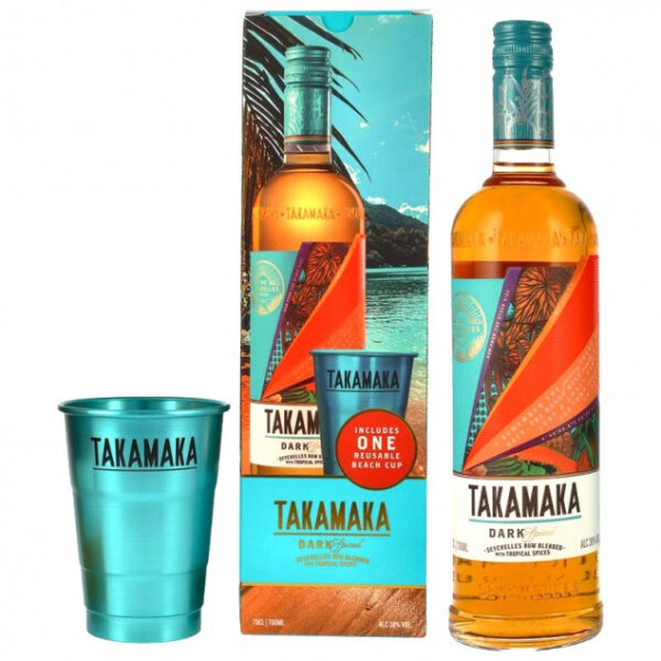 Takamaka Dark Spiced Geschenkset mit Beach Cup 0,7 L 38% vol